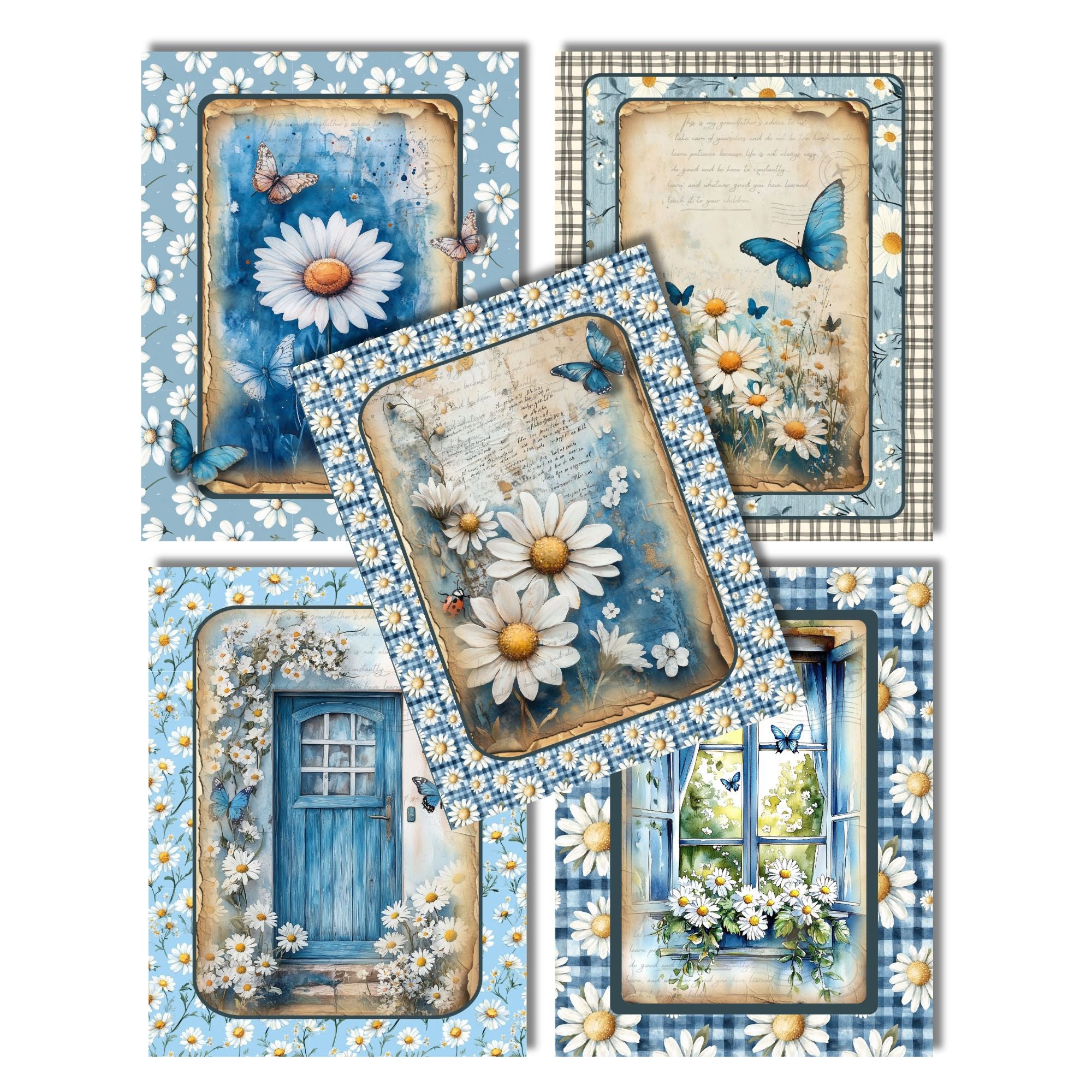 Blue Daisy Note Card Set of 5 with Envelopes