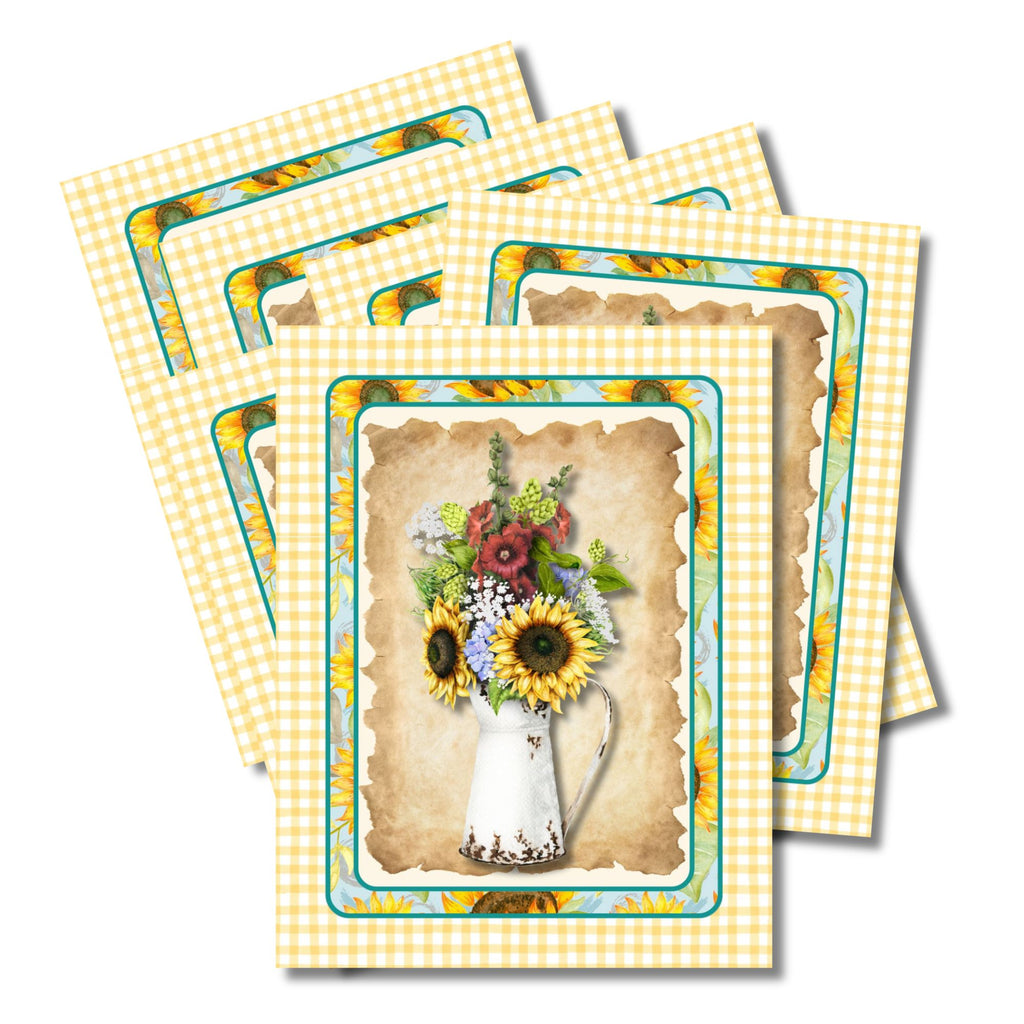 Farmhouse Sunflower Note Card Set of 6 with Envelopes