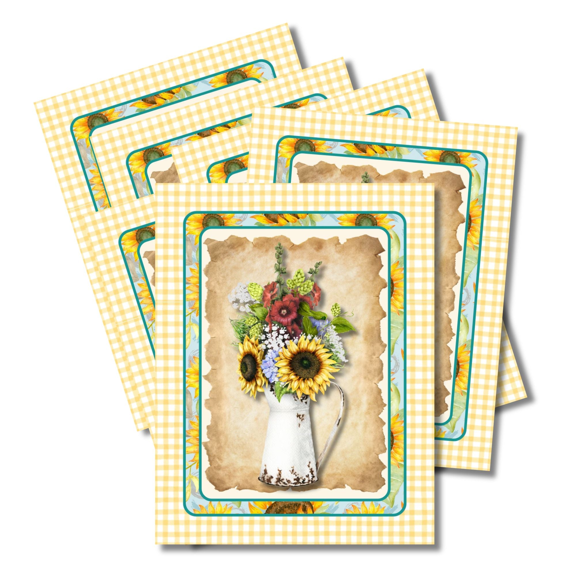 Farmhouse Sunflower Note Card Set of 6 with Envelopes