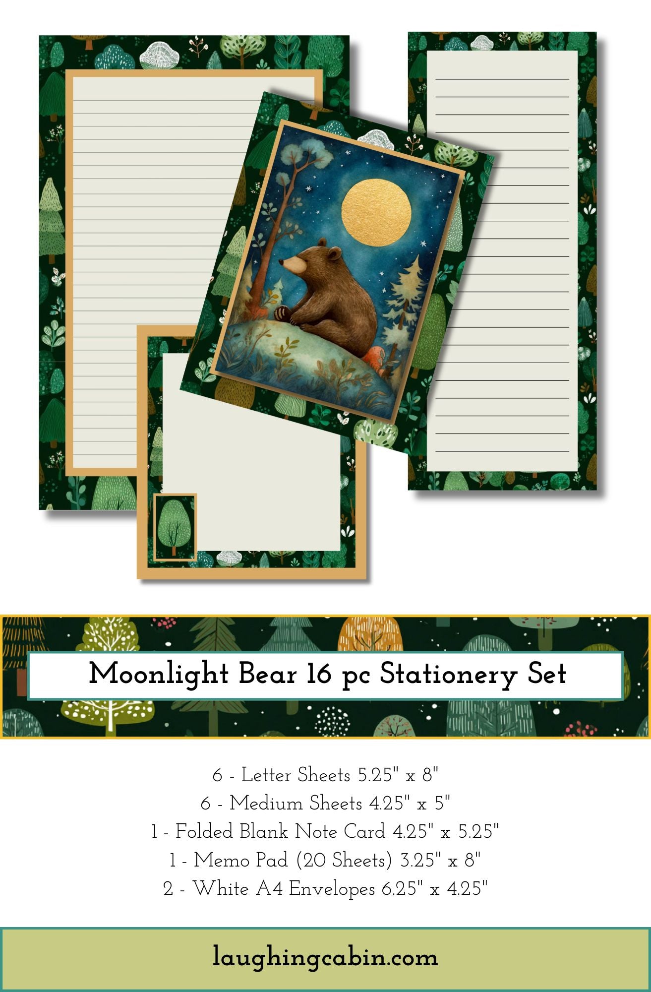 Moonlight Bear 16 pc Stationery Set