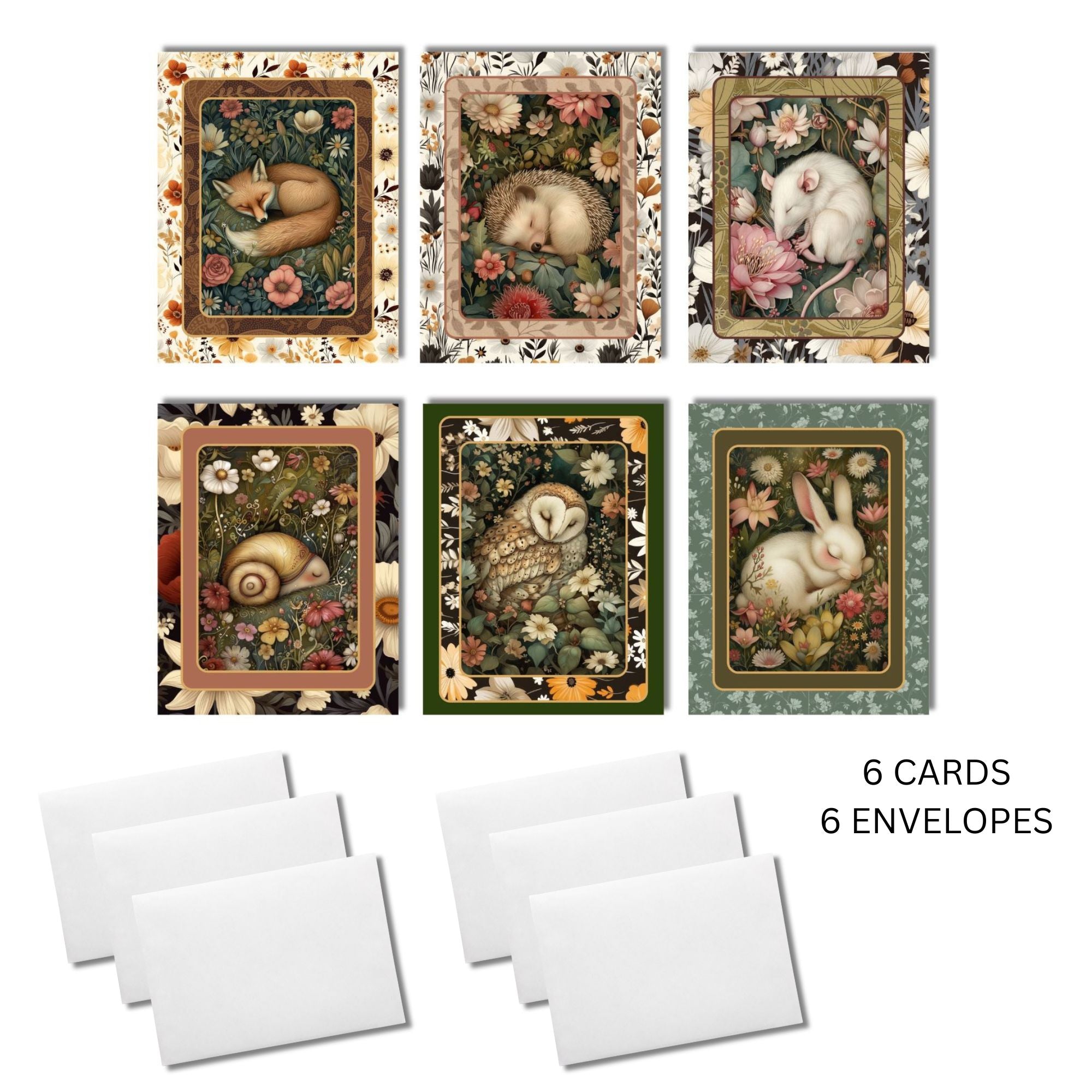 Sleeping Forest Animals Note Card Set of 6 with Envelopes