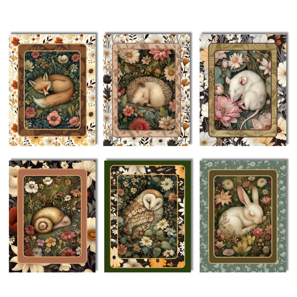 Sleeping Forest Animals Note Card Set of 6 with Envelopes